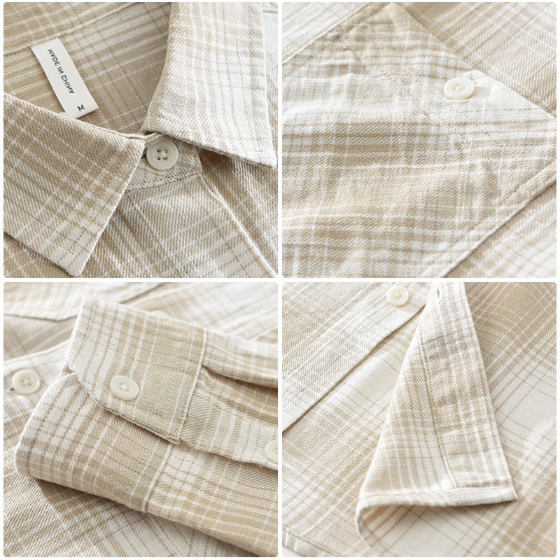 文艺格子长袖衬衫男士潮流帅气学生时尚百搭休闲宽松上衣男装7573,淘宝优惠券,粉丝福利购,淘宝优惠卷