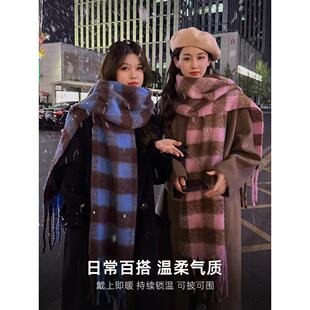 黑白格子围巾秋冬复古百搭高级感