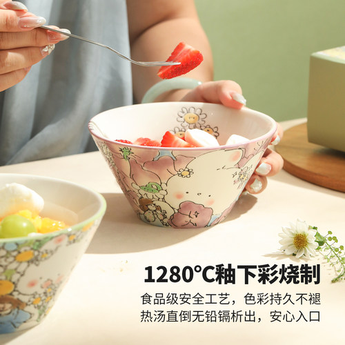 蓝莲花家居陶瓷斗笠碗釉下彩饭碗面碗漂亮家用碗个人专用碗汤面碗 - 图2