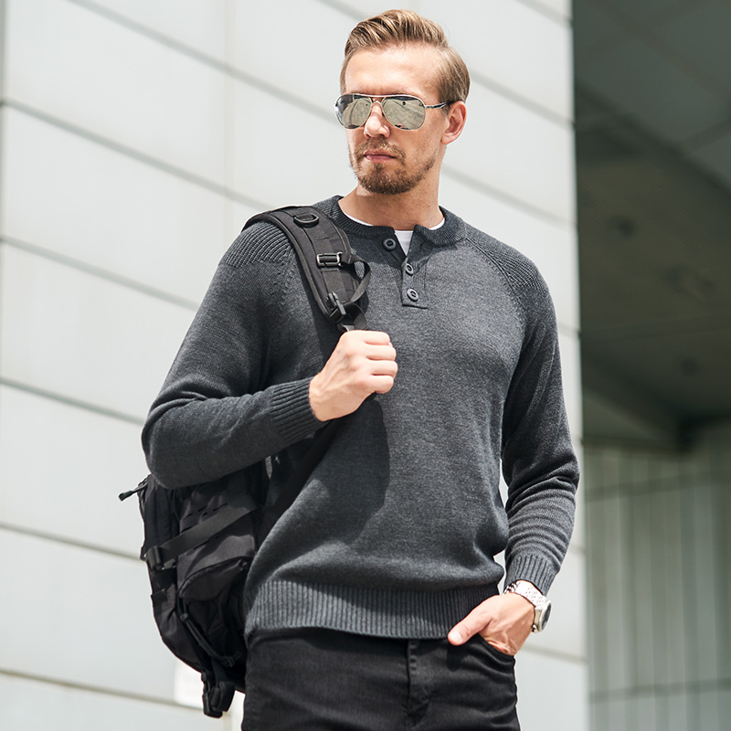 龙牙新品隐鳞美丽诺羊毛亨利领套头毛衣加强版男士美利奴美丽诺 - 图2