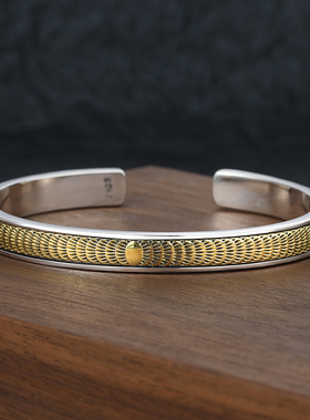 印第安风点金图腾手环S925纯银开口手镯男女潮流个性小众高级感