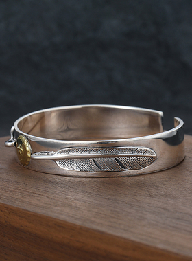 潮流复古羽毛点金飞鸟镯子潮男个性民族风开口镯男女情侣款饰品