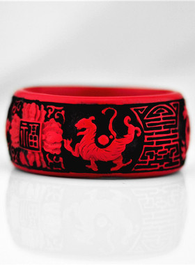 韵味红色漆雕刻花新娘风婚庆手环