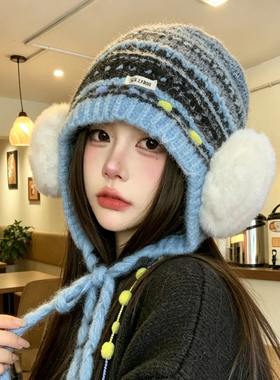 秋冬保暖护耳显脸小针织帽女款