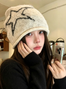 秋冬季女大头围护耳保暖堆堆帽子
