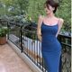 New European and American versatile slim dress for spring and summer, sexy backless slit mid-length hip-packing suspender long skirt for women