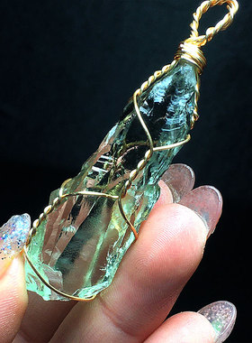 情侣同款蓝绿色萤石天然水晶绕丝