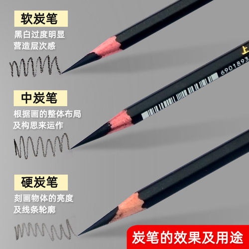 马利炭笔美术生专用碳笔软中硬软碳笔速写绘画碳铅素描铅笔4b6b8b - 图0