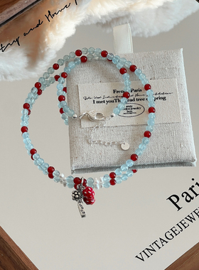 s925银海蓝宝玛瑙甜美串珠项链女