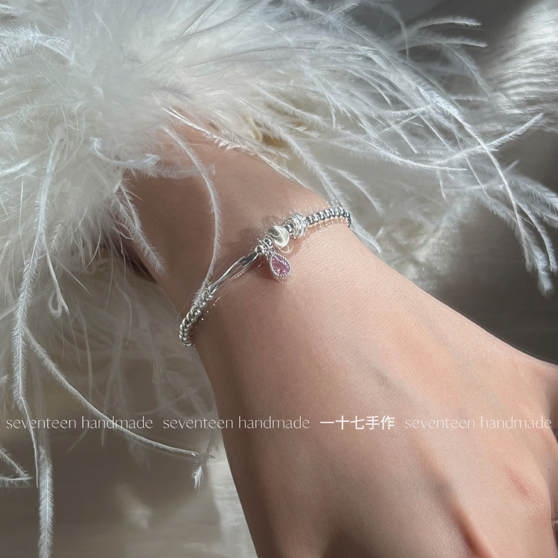 一十七手作 原创设计 幸运小锦鲤气质粉色锆石s925银猫眼银珠手链,淘宝优惠券,粉丝福利购,淘宝优惠卷