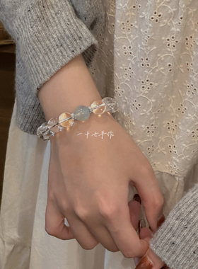 天然海蓝宝氛围感7A级白水晶手链