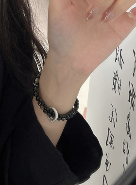 情侣足银锦鲤平安扣黑曜石手串