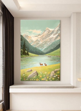 日照金山手绘油画山水画客厅靠山图沙发背景墙风景落地画玄关画