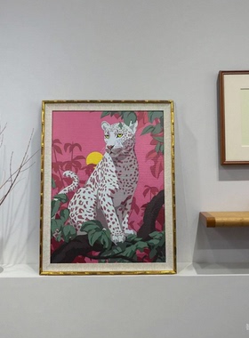多巴胺粉红色金钱豹波普风动物客厅装饰画玄关挂画