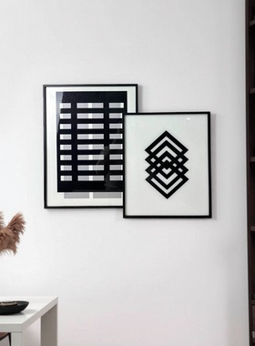 现代简约抽象黑白线条晶瓷画装饰画客厅电视柜