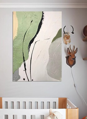 绿色现代简约抽象手绘肌理油画客厅装饰画沙发背景墙挂画