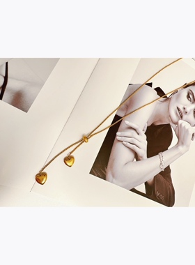 心心相印长款可调节双爱心吊坠轻奢小众钛钢气质冬天配毛衣的项链