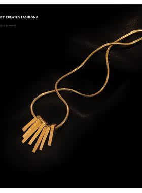 欧美轻奢不规则方块吊坠项链小众几何设计钛钢项链唯美首饰高级感