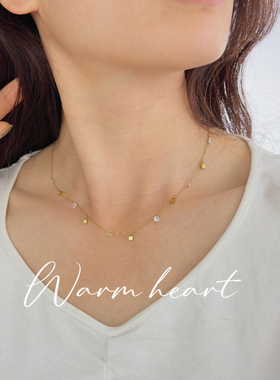 暖心法式高级感钛钢项链生日立体方块项链水晶锆石气质新款锁骨链