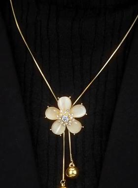 猫眼石花朵可调节毛衣链