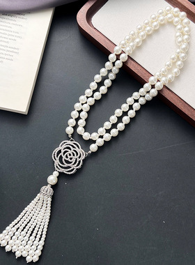 新中式满钻玫瑰流苏项链款毛衣链