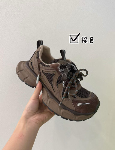 。918-1 厚底真皮网面小怪兽老爹鞋女新款透气休闲小众复古运动鞋 - 图0