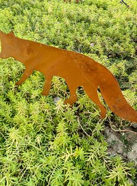 狐狸家庭铁艺摆件花园装饰地桩户外园林景观狐狸剪影野生动物雕塑