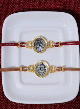 《年度黑马》新年复古设计感法式黑贝浮雕宫廷纯银手链手绳女马年