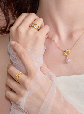 《霜落》复古设计感宫廷气质精工天然珍珠银镀金锁骨项链女秋冬