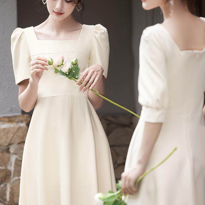 伴娘服姐妹裙新品长袖气质闺蜜装显瘦伴娘团香槟色礼服裙平常可穿 - 图2