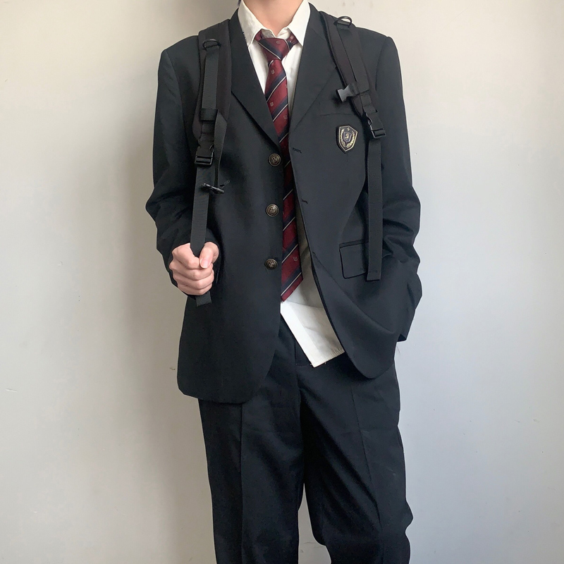 木村叔dk原创刺绣日系制服夏季薄款三粒扣西服外套男秋季绀色西装 - 图1