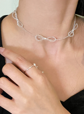 bling波光粼粼项链女锁骨链璀璨亮闪闪设计师高级感蝴蝶结项链