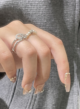 猪鼻微镶水晶戒子开口戒子轻奢