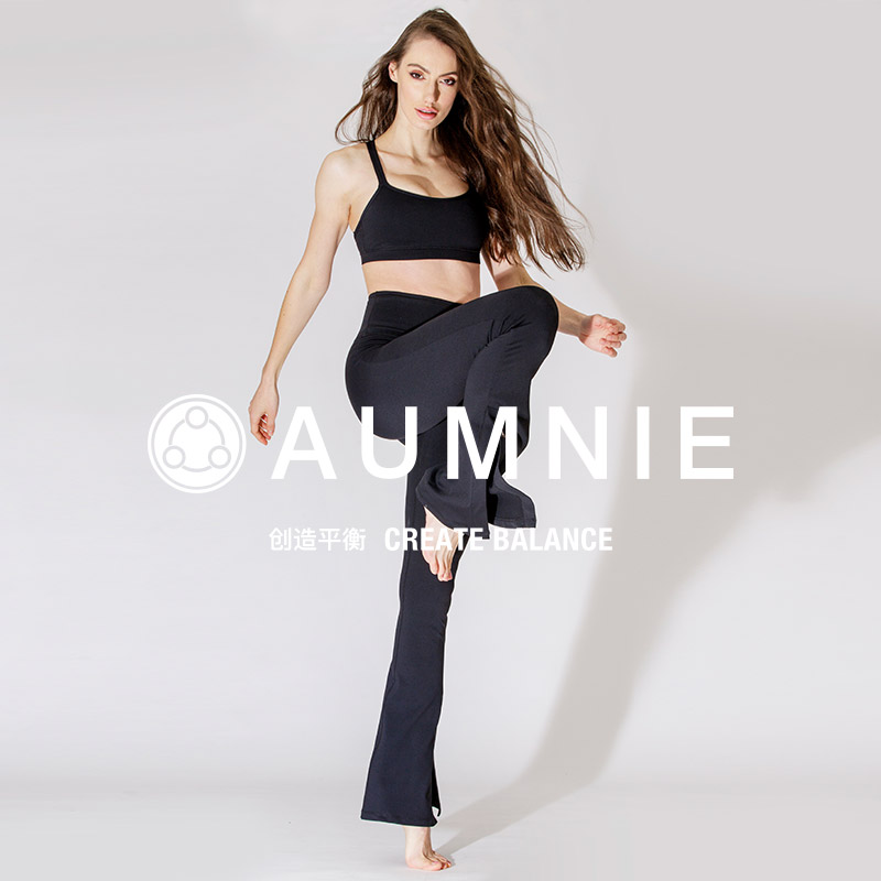 AUMNIE澳弥尼侧开叉高腰喇叭裤女弹力修身时尚修身瑜伽运动休闲-图1