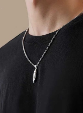 复古许愿石项链男款个性中性风陨石拼色吊坠项链男士嘻哈毛衣链配