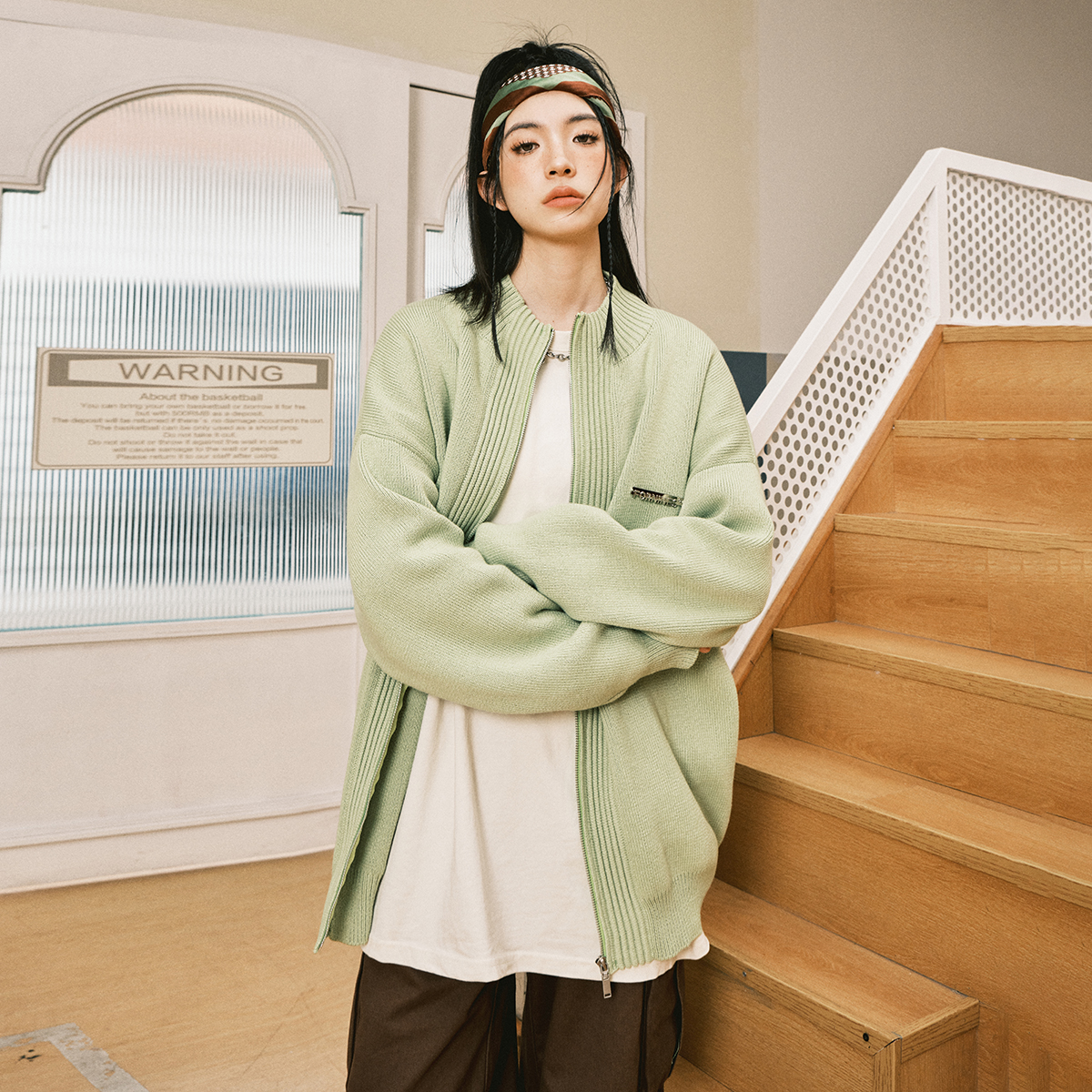 FORNINES加厚美式立领开衫毛衣男女针织衫潮牌情侣毛线衣春秋外套 - 图2