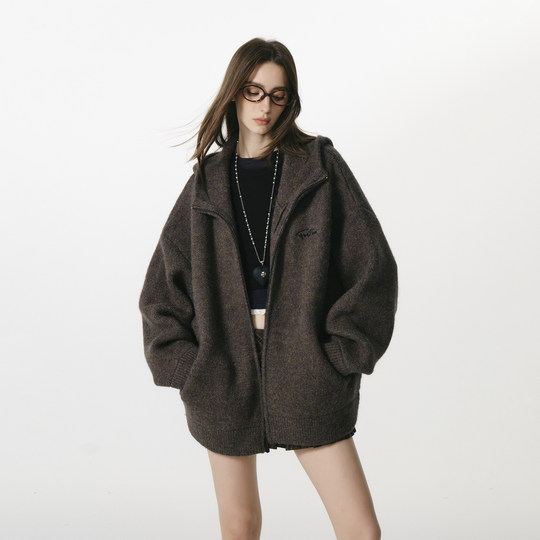 FORNINES слегка короткий тяжелый толстый свитер, куртка для мужчин и женщин, пара носит осенне-зимний повседневный вязаный кардиган с капюшоном