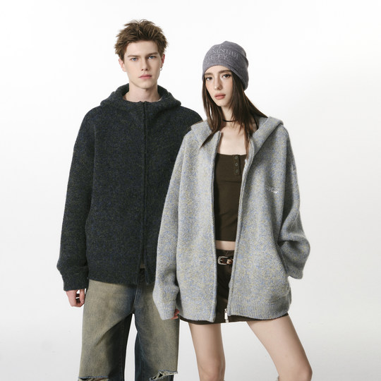 FORNINES слегка короткий тяжелый толстый свитер, куртка для мужчин и женщин, пара носит осенне-зимний повседневный вязаный кардиган с капюшоном