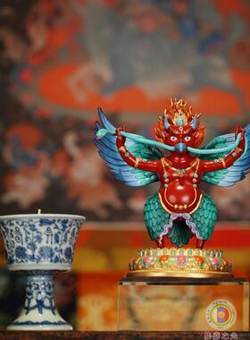 手绘彩绘大鹏金翅鸟护法随身铜像