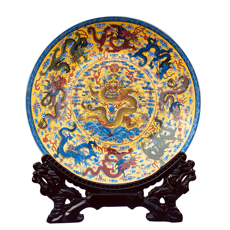 九龙盘赏盘摆件景德镇陶瓷器玄关博古架客厅电视柜挂盘装饰品摆设,淘宝优惠券,粉丝福利购,淘宝优惠卷