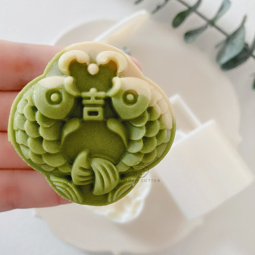 63g吉祥双鲤绿豆糕点模具连鲤双鱼中秋节日烘焙月饼模具面团按压 - 图1