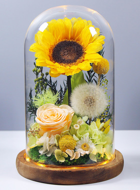 向日葵永生花蒲公英真花礼盒家居桌面摆件送老师同学创意礼物跨境