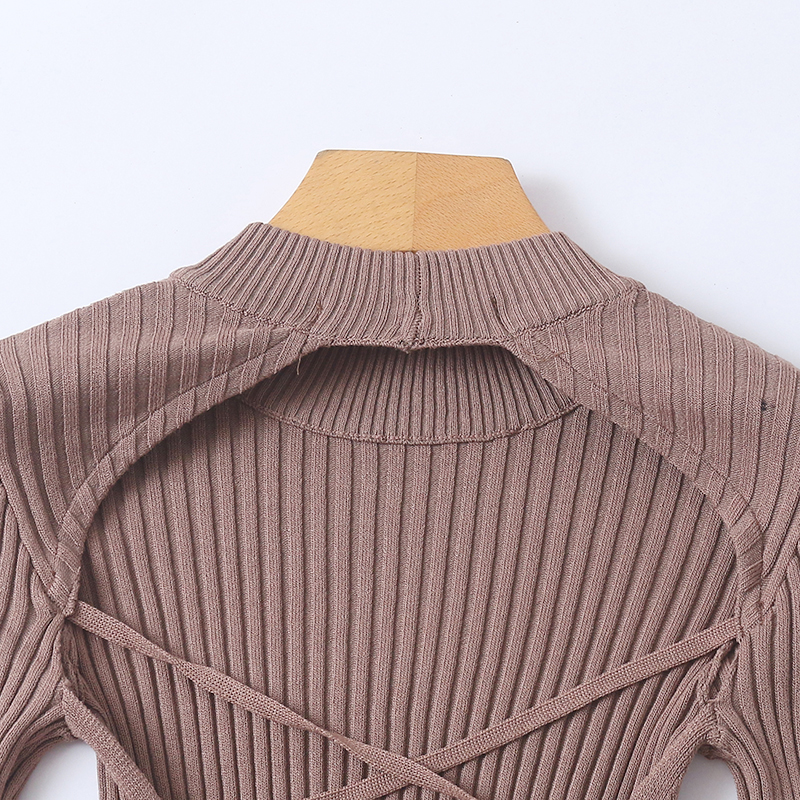 EE4100外贸欧美单个性潮流性感针织衫新款圆领露背交叉带设计上衣 - 图2