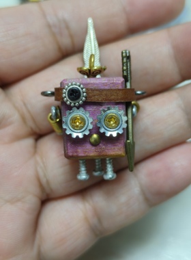 手工蒸汽朋克机器人项链坠挂件木质钥匙扣男女生手机链吊坠质感