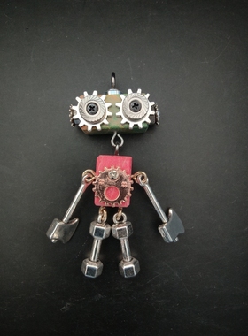 DIY木质手工朋克机器人饰品挂件成品吊坠钥匙扣项链情侣项链