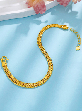 黄金足金999链子素链古巴链纯金生日礼物编织红绳侧身手链手串女