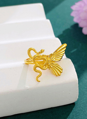 黄金蝴蝶灵蛇戒指女2025新款纯金蛇形开口戒本命年新年礼物送女友