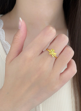 5G黄金碎碎冰小马戒指女款足金生肖马指环本命年新年礼物送女友
