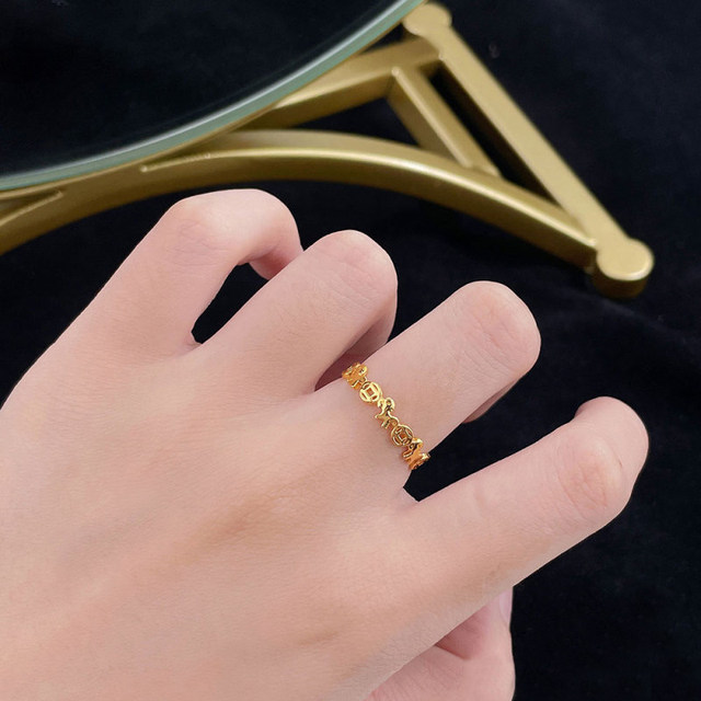 Gold will make you rich soon, small gold horse ring, girl's horse zodiac year, gold coin, copper coin ring