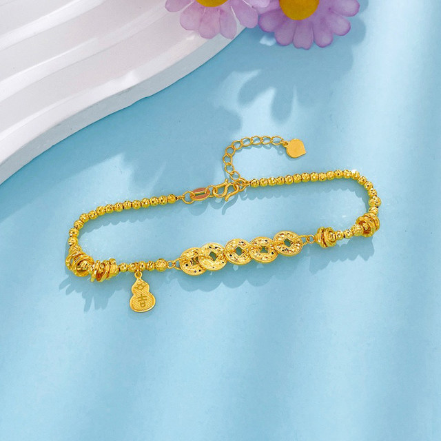 Gold Five Emperors Money Bracelet Coin Coin Wrapping Gold Lucky Bracelet Women's Foot Gold 999 Money String Three Gold Gift